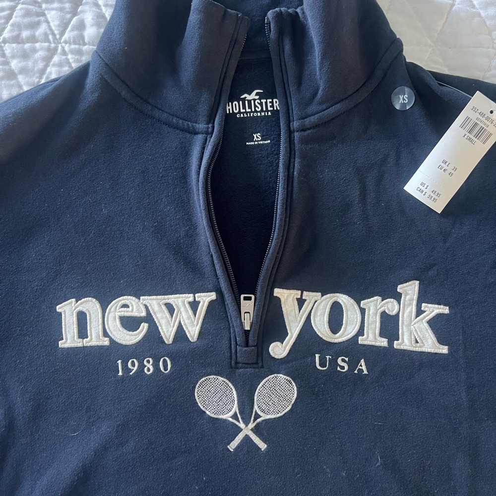 Hollister Woman's  Navy Zip-Up Sweater with New York Design